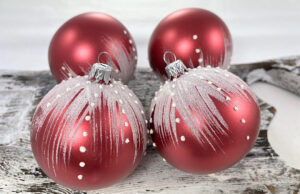 Vianočné gule 22/4499/8/4ks - červená metalíza + biely dekor