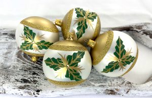 Vianočné luxusné gule 24/8750/8/4ks - tri zelené listy