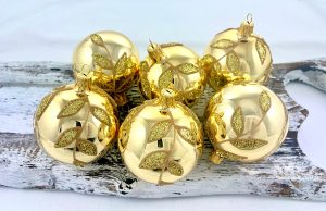 Vianočné gule 22/4537/7/6ks - zlaté + zlaté listy