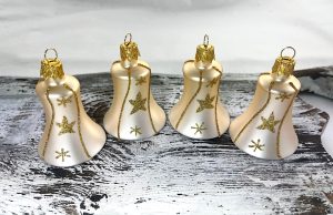 Vianočné zvončeky 54/780/5,5/4ks - champagne + vločky, hviezdičky