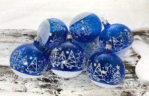 Vianočné gule 20/8543-2/7/6ks - modré so stromčekmi
