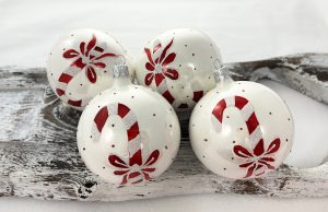 Vianočné gule 26/2036/8/4ks - červeno-biele lízatko