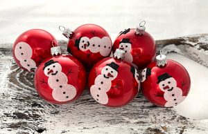Vianočné gule 26/2039/6/6ks - 2 snehuliaci na červenom