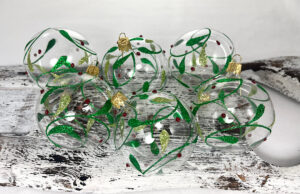 Vianočné gule 20/8538/7/6ks - tradičná, číre + zelené zdobenie