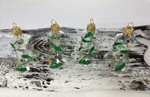 Vianočné zvončeky 50/297/5,5/4ks - tradičná, číre+ zelené zdobenie